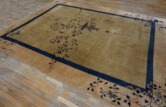 A Beautiful Tan Color Minimalist Floral Design Antique Chinese Art Deco Rug