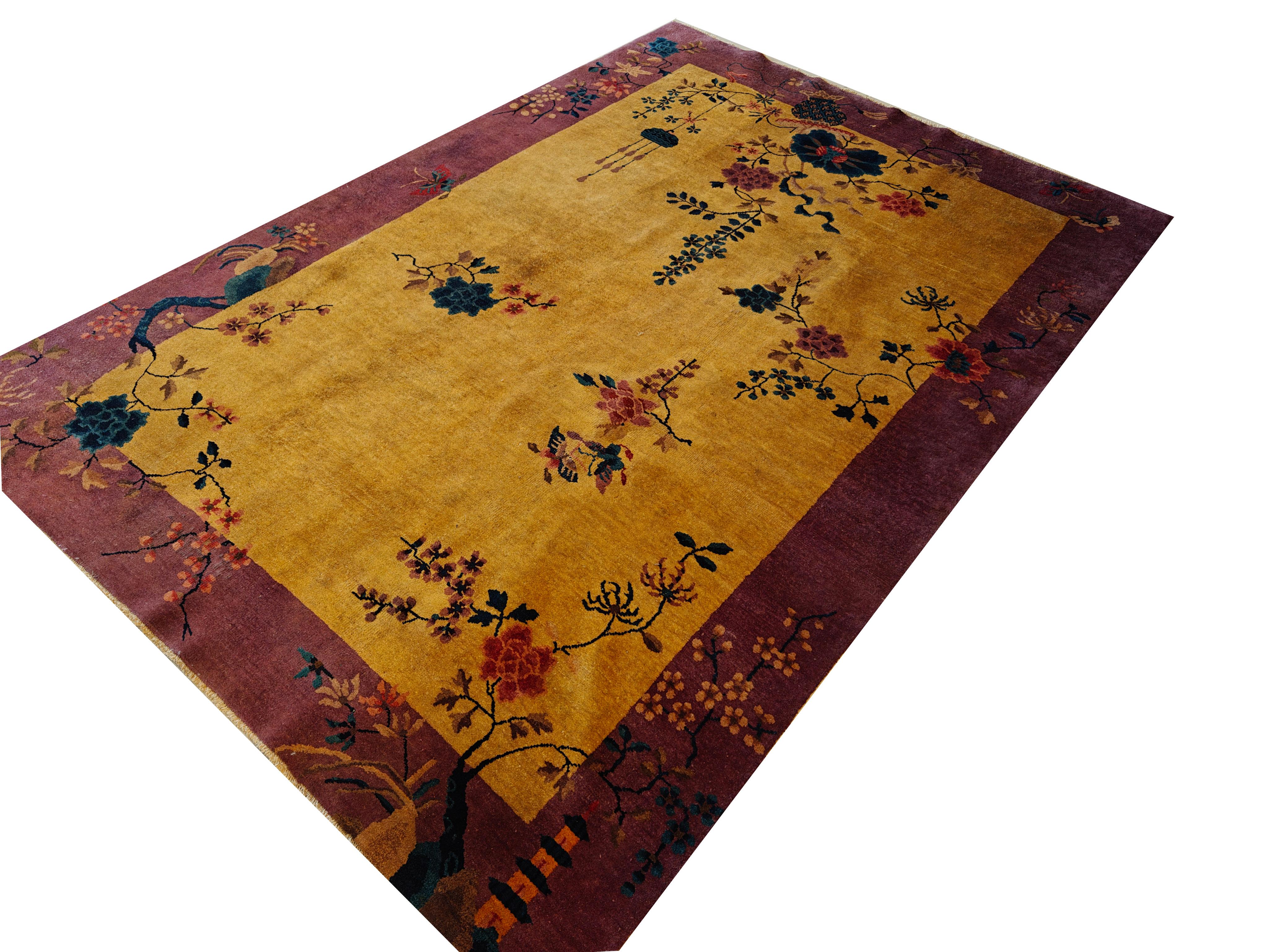 Early 20th Century 1920s Chinese Art Deco Carpet For Sale