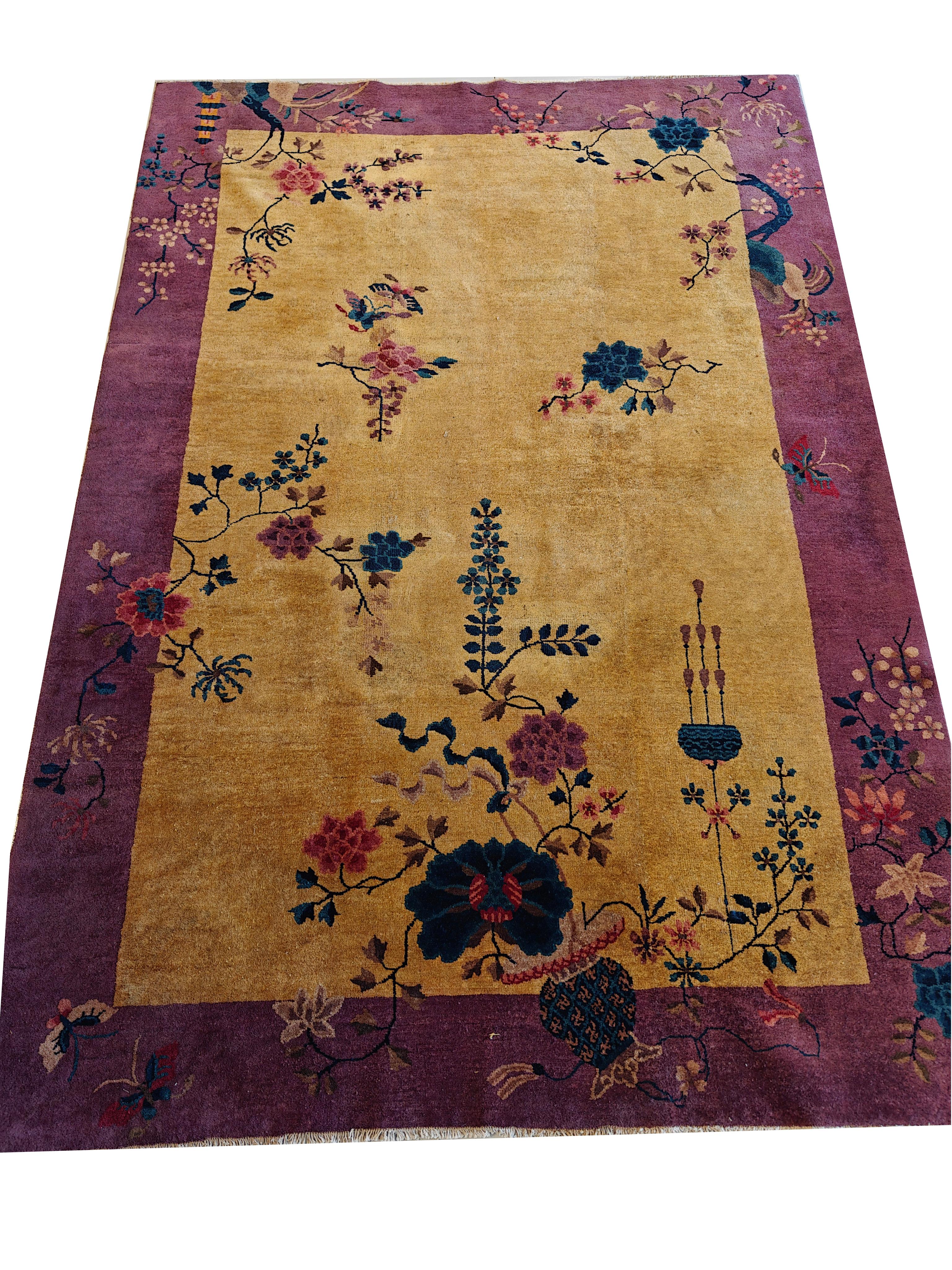 Wool 1920s Chinese Art Deco Carpet For Sale