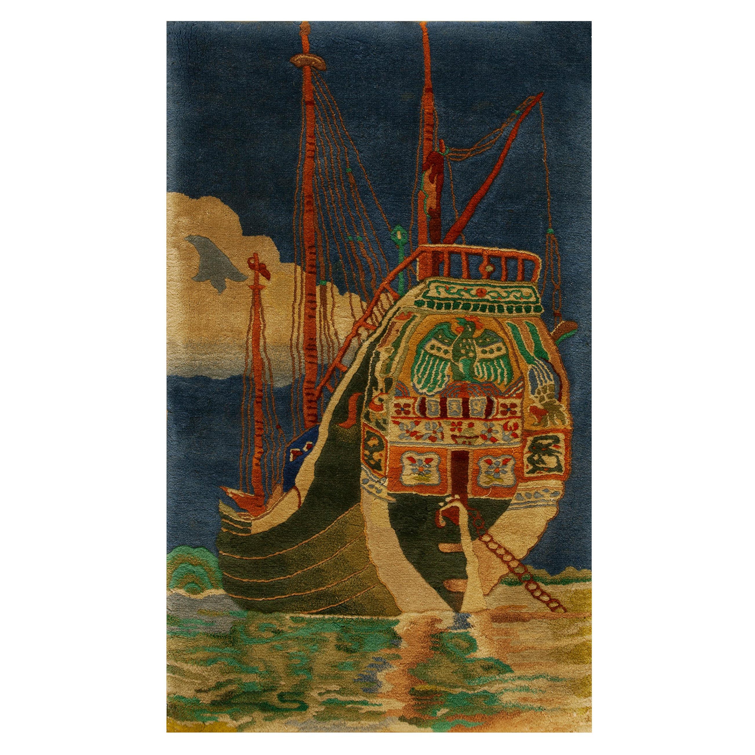 Tappeto cinese Art Deco degli anni '20 con tema nautico ( 2'3'' x 4' - 68 x 120 ) in vendita