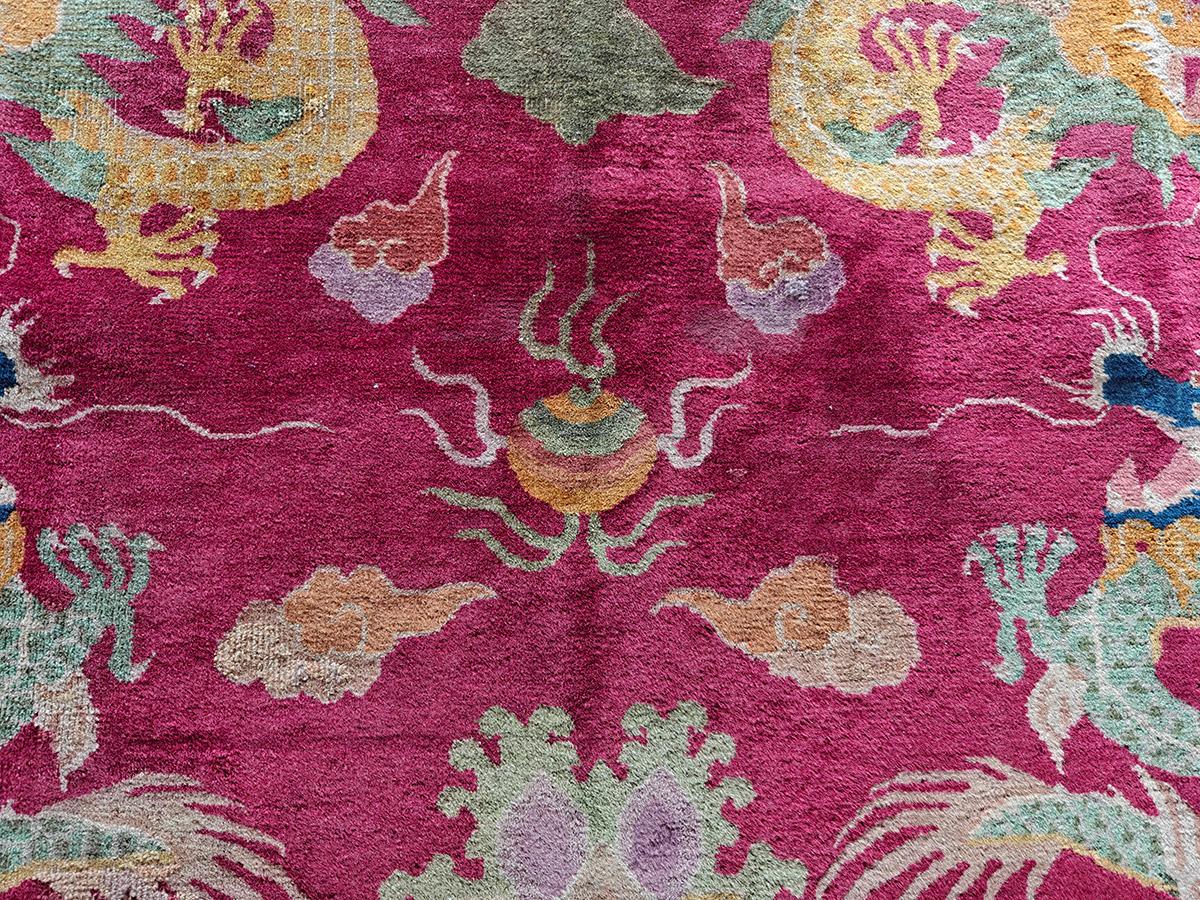 Wool 1920s Chinese Art Deco Dragon Carpet ( 8'8