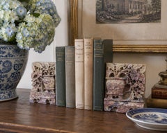 1920s Chinese Art Deco Hand-Carved Soapstone Floral Bookends