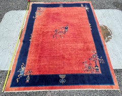 1920's Chinese Art Deco Rug - 8' x 9'9" Red & Blue