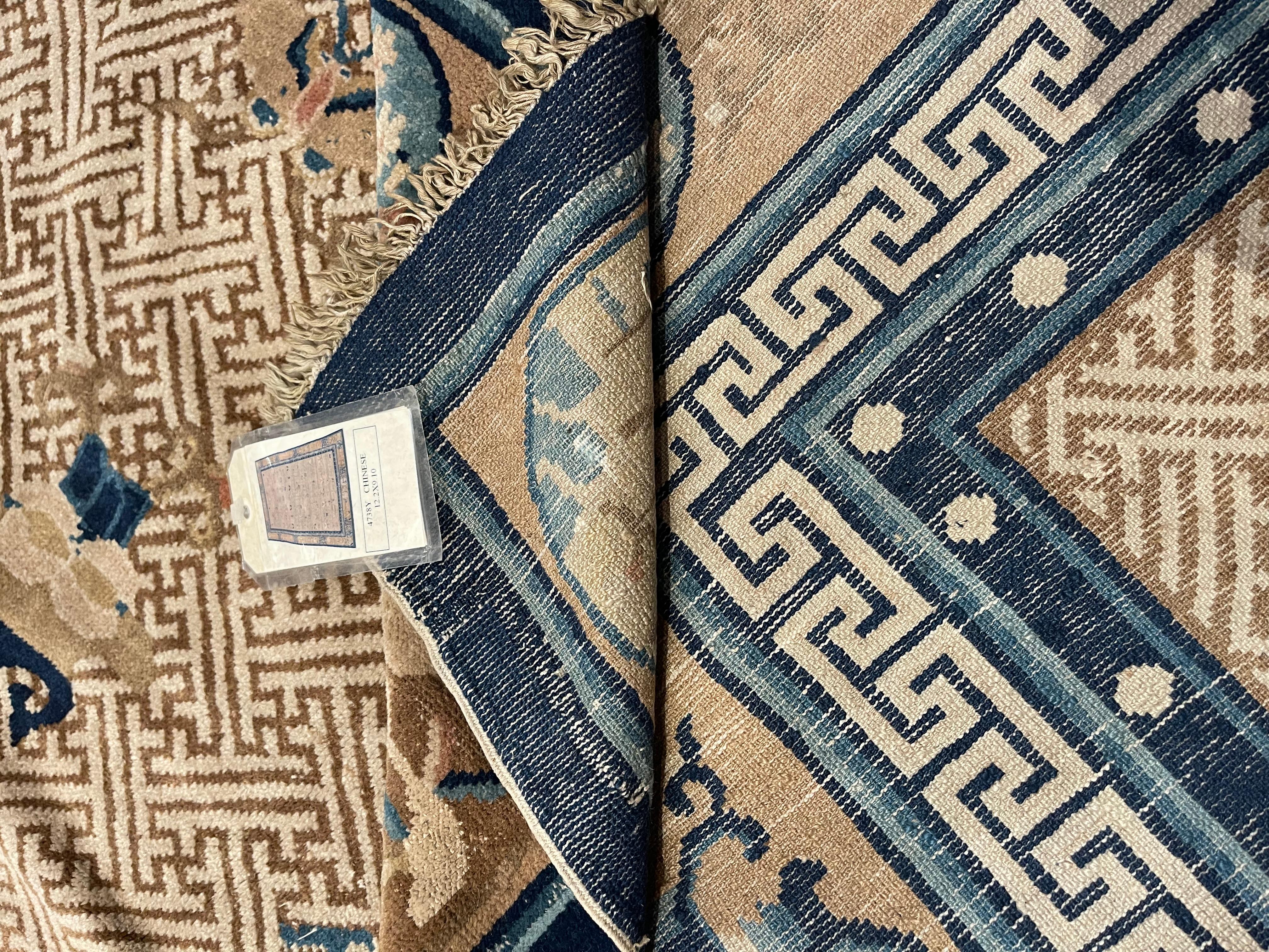 Hand-Knotted 1920s Chinese Art Deco Rug  For Sale