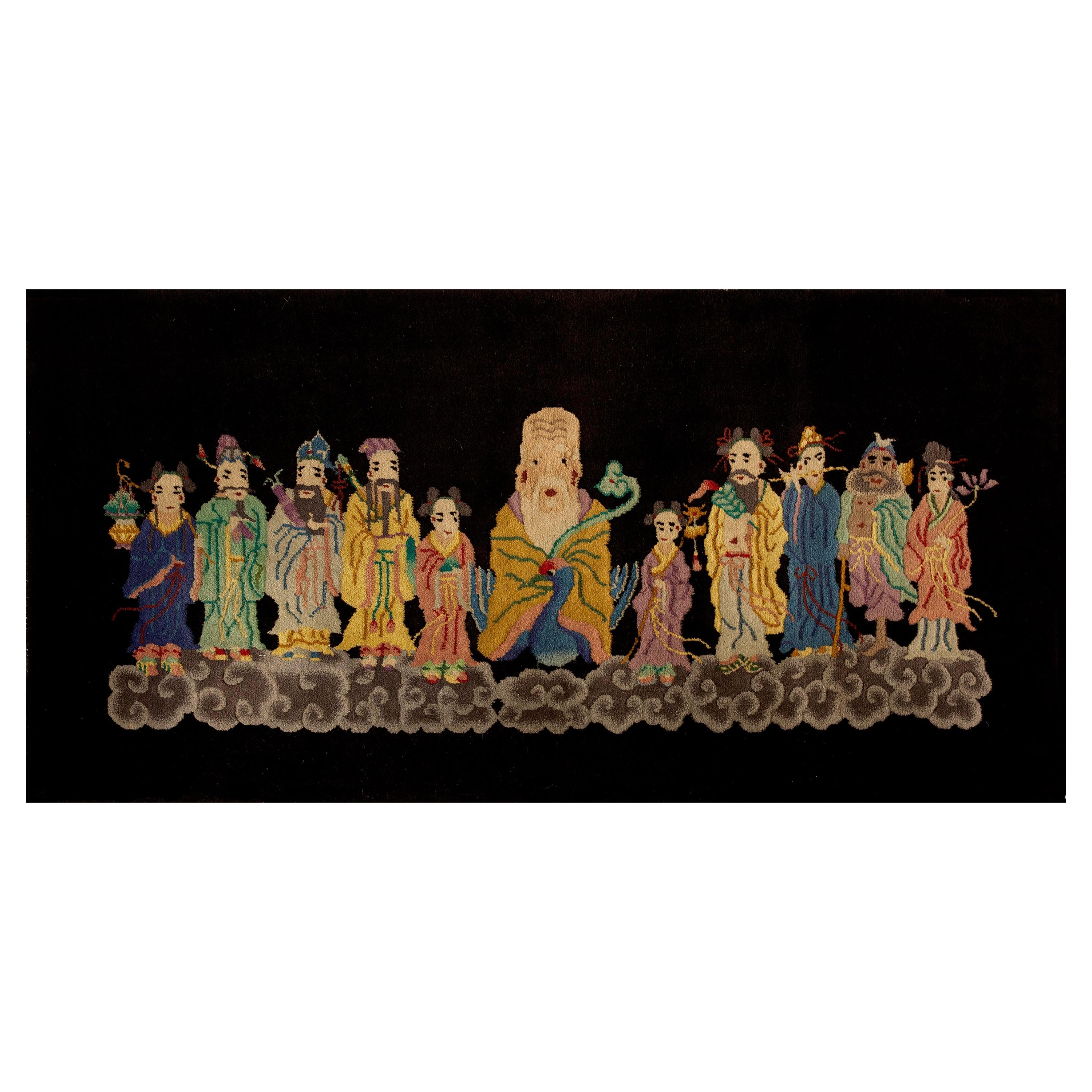 1920er Jahre Chinesisch Art Deco Teppich mit 10 Unsterblichen Muster ( 2'7" x 4'10" - 79 x 147 )