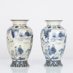 1920s Chinese Blue and White Matching Painted Vases, a Pair
