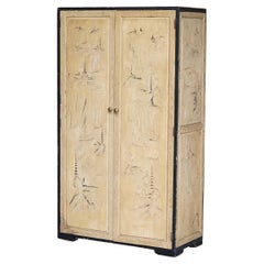 1920's Chinese Export Oriental Heavily Carved Camphor Wood Wardrobe Part Suite