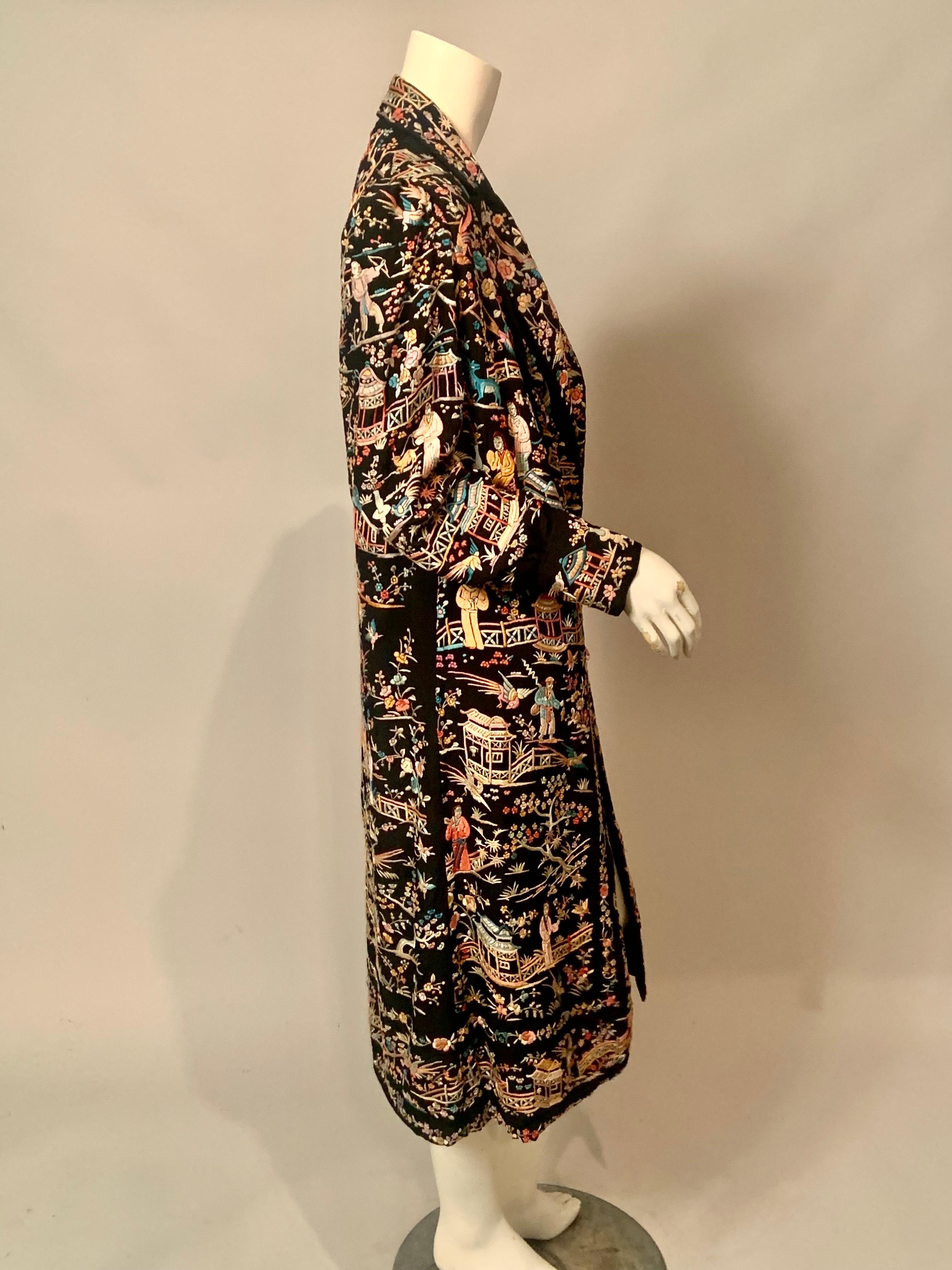 Women's 1920's Chinese Hand Embroidered Silk Coat For Sale