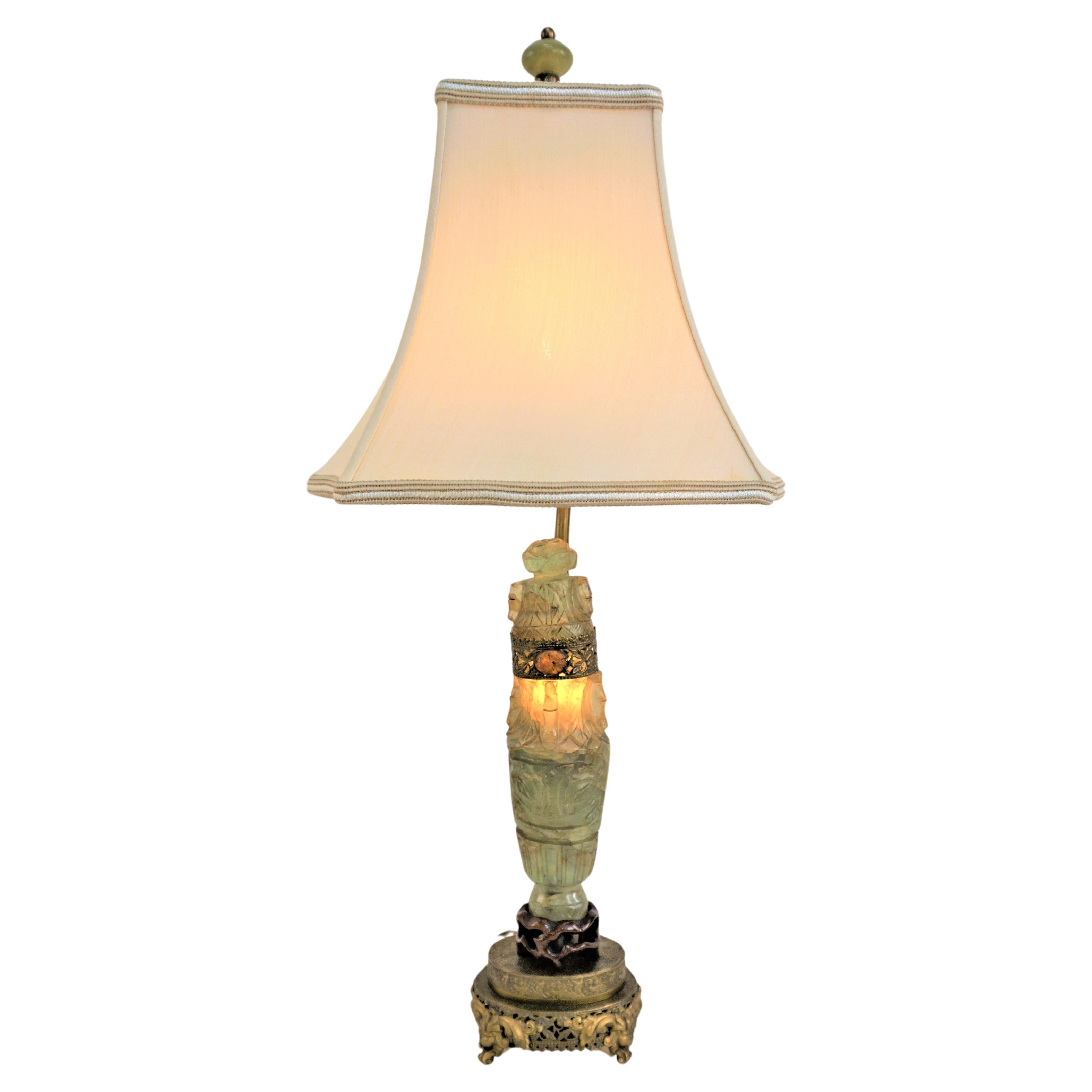 1920's Chinese Jade Quartz Table Lamp. For Sale