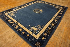 Classic Blue and Creams Open Field Dragon Medallion Antique Chinese Peking Rug