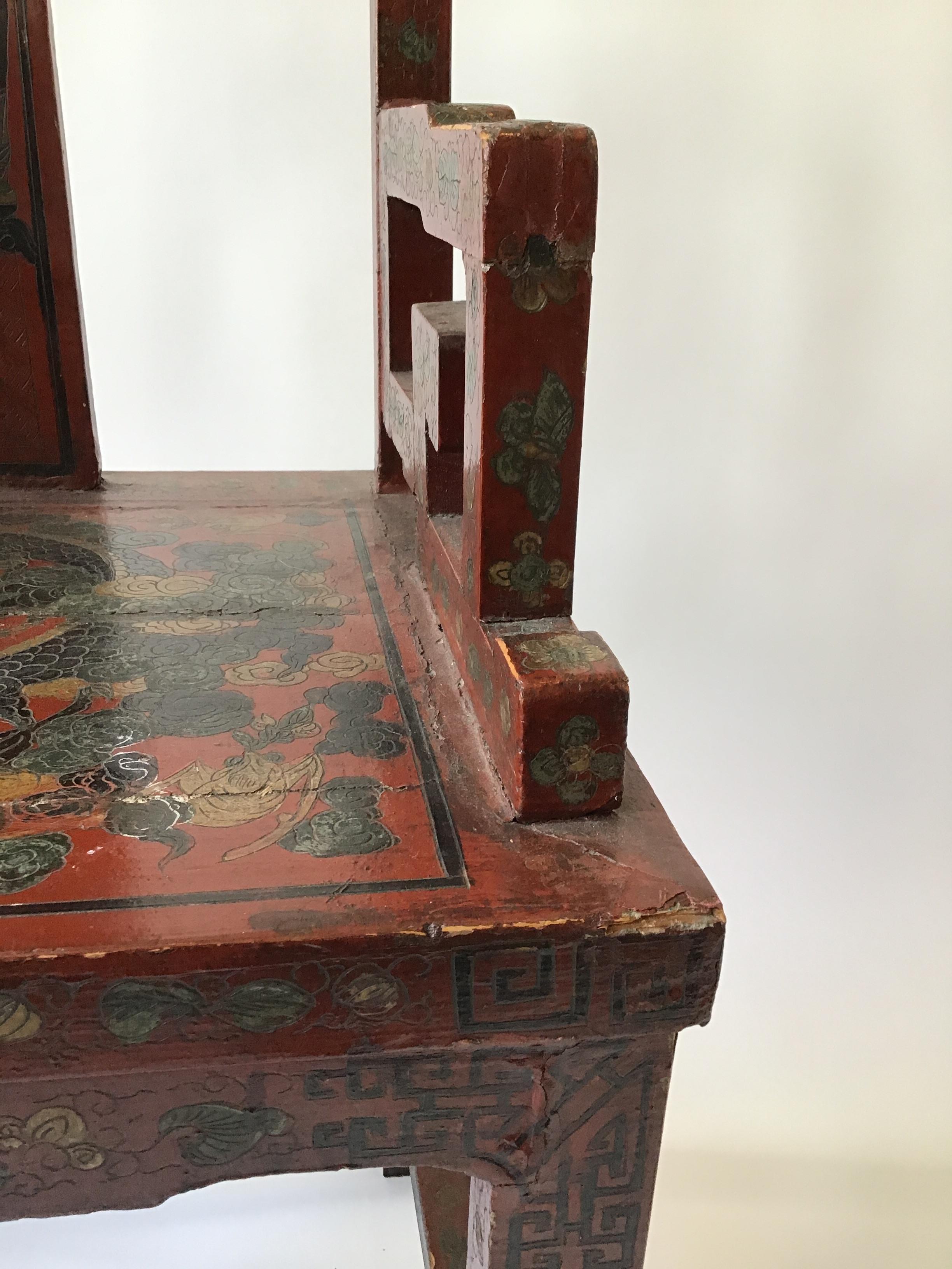 1920s Chinese Scarlet Painted Lacquered Armchair For Sale 5