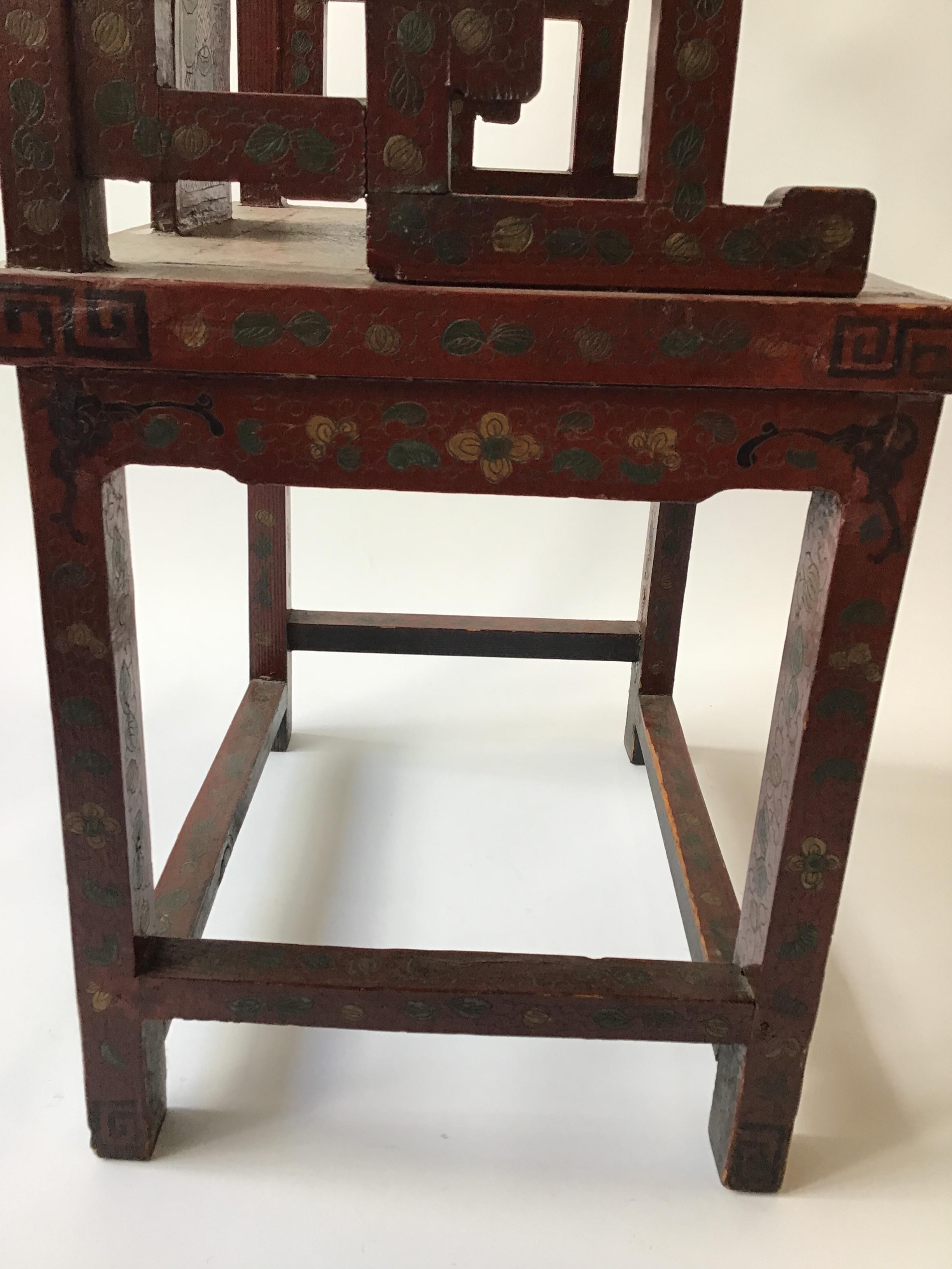 1920s Chinese Scarlet Painted Lacquered Armchair For Sale 7