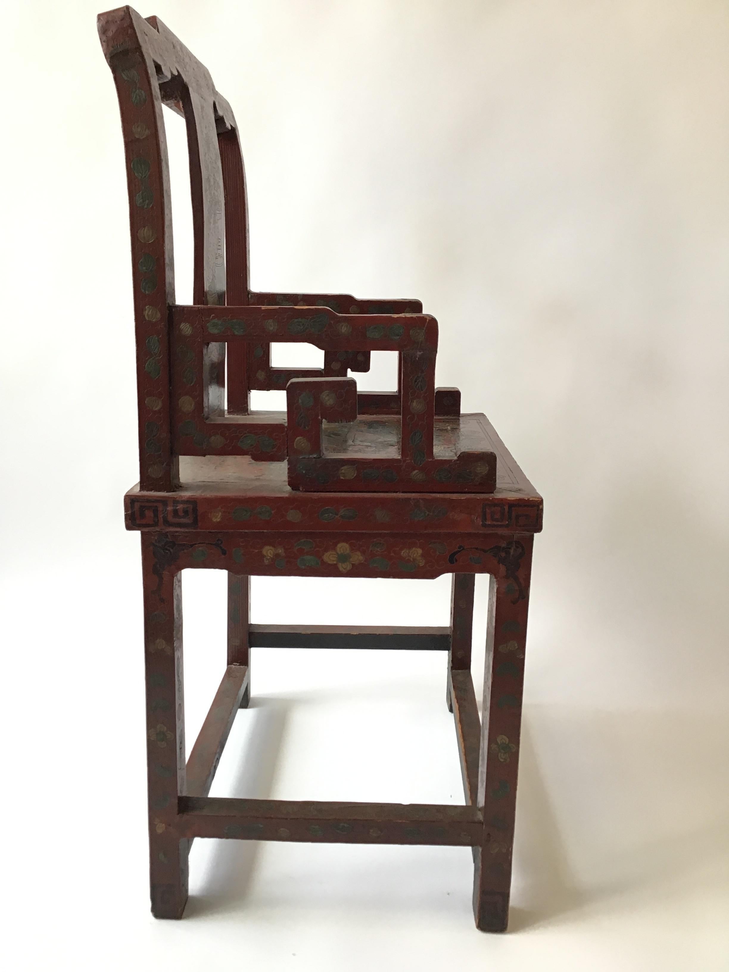 1920s Chinese Scarlet Painted Lacquered Armchair In Good Condition For Sale In Tarrytown, NY