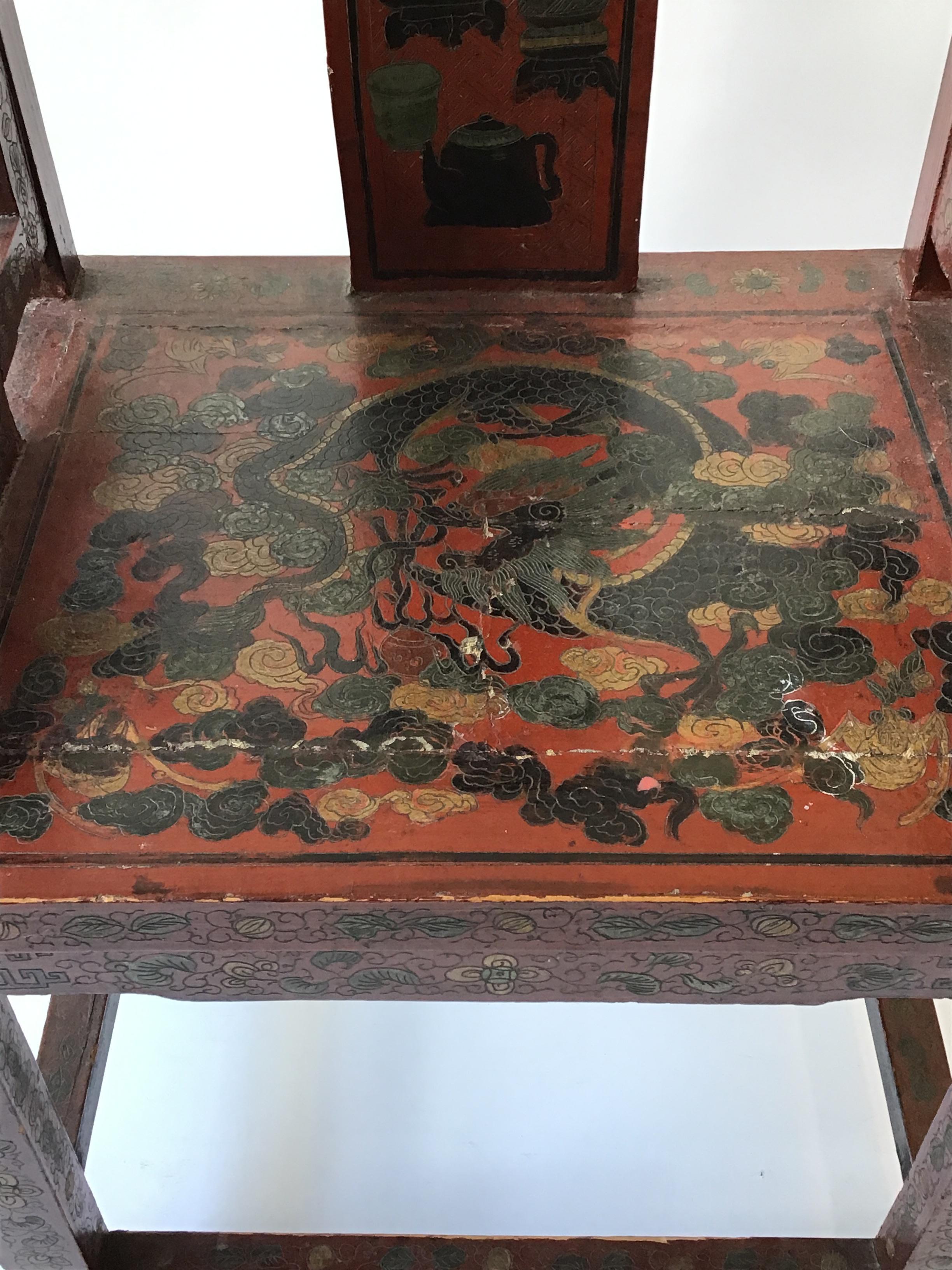1920s Chinese Scarlet Painted Lacquered Armchair For Sale 3
