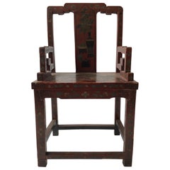 fauteuil chinois des années 1920 peint en écarlate et laqué