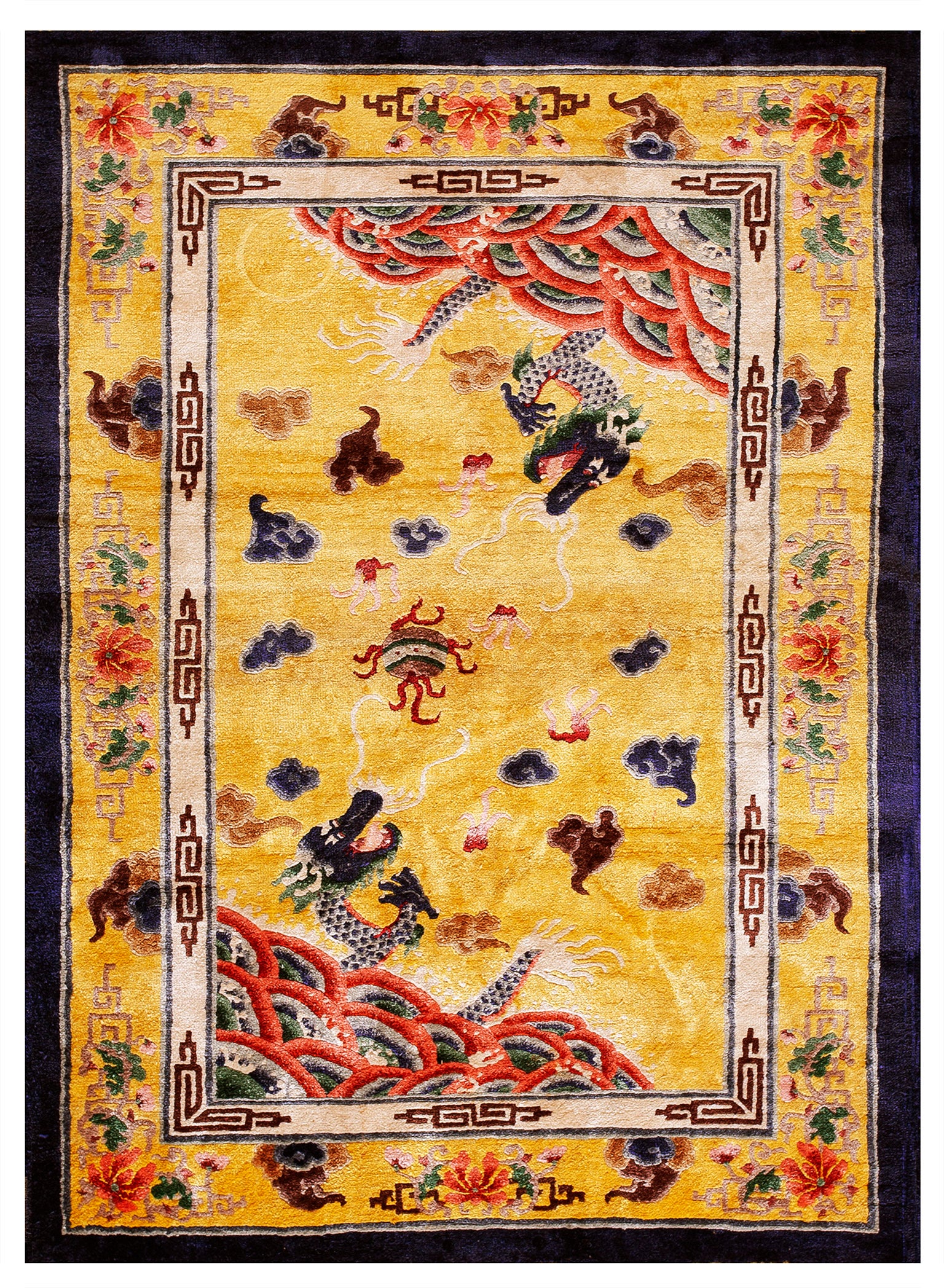 1920s Chinese Silk Dragon Carpet ( 4' x 6' - 122 x 183 ) For Sale