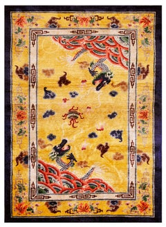 Antique 1920s Chinese Silk Dragon Carpet ( 4' x 6' - 122 x 183 )