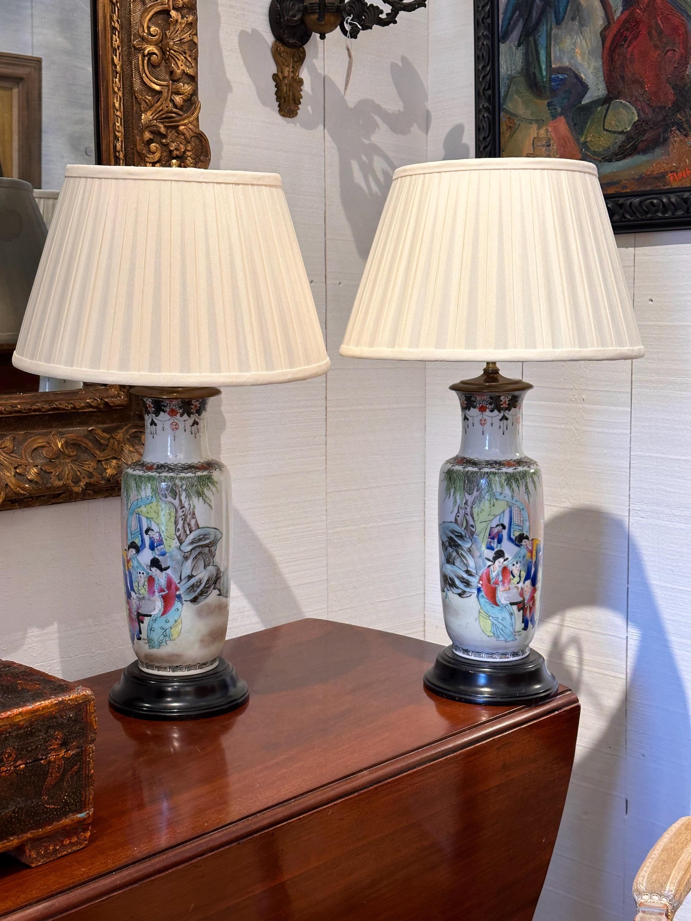 Chinese porcelain lamps. Made in the 1920s.