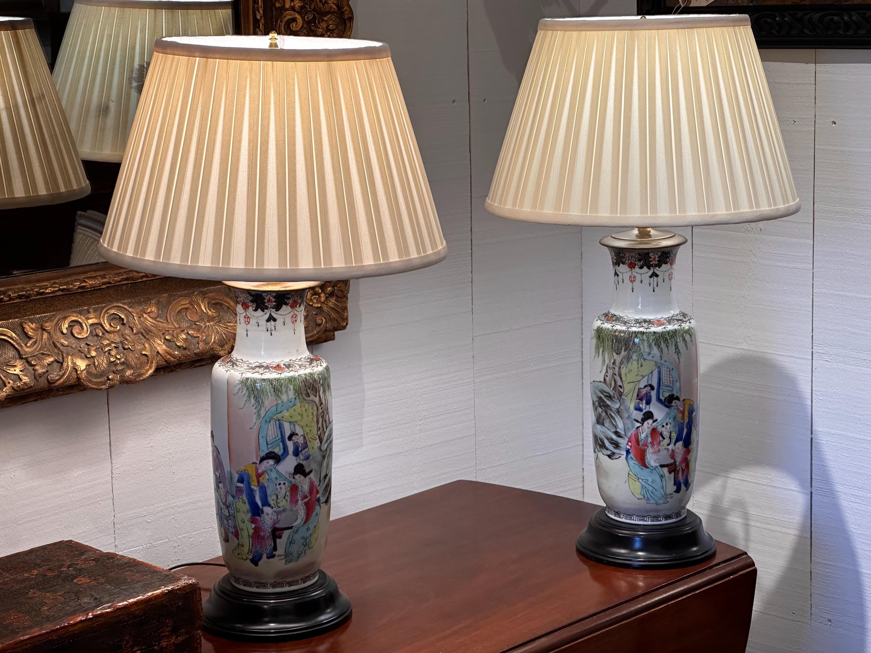 1920s Chinese Urn Lamps - a Pair In Good Condition For Sale In Charlottesville, VA