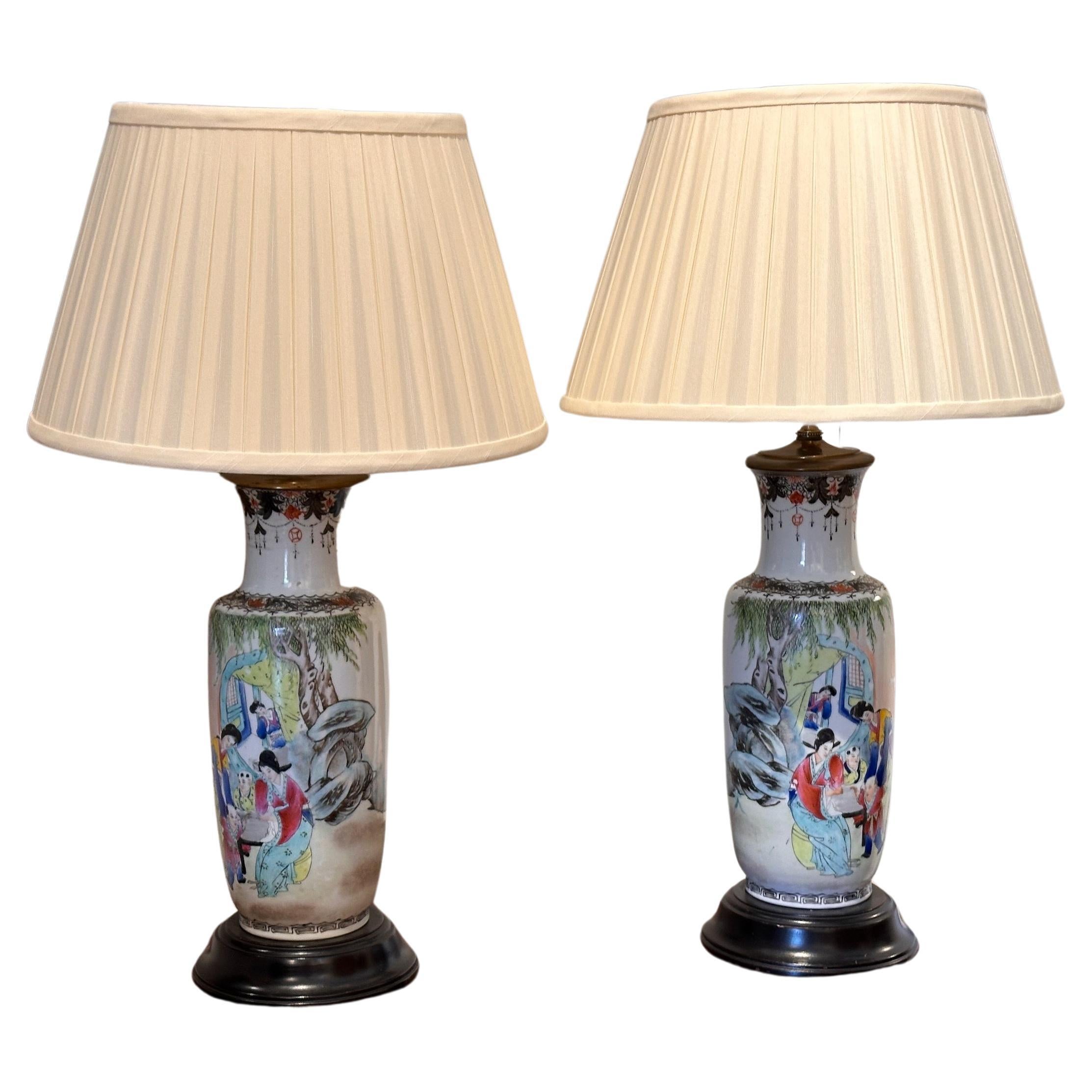 1920s Chinese Urn Lamps - a Pair For Sale