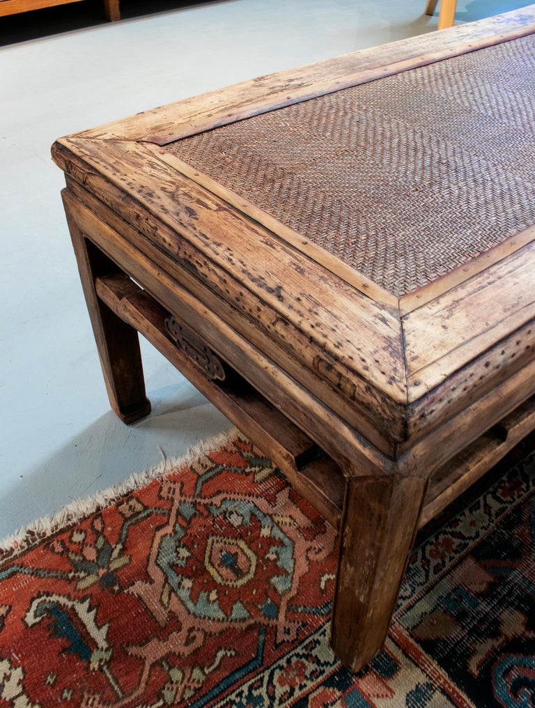1920s Chinese Wooden Coffee Table with Rattan Top at 1stDibs