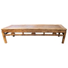1920s Chinese Wooden Coffee Table with Rattan Top