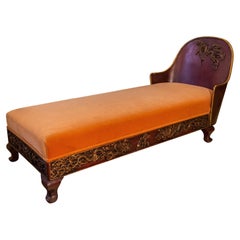 1920s Chinoiserie Daybed French Original Dark Red Lacquer Gilt on Carved Wood