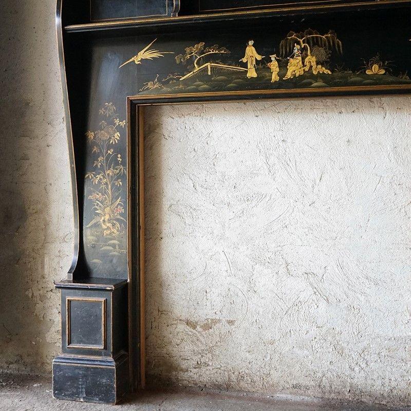 20th Century 1920s Chinoiserie Ebonised Fireplace Surround
