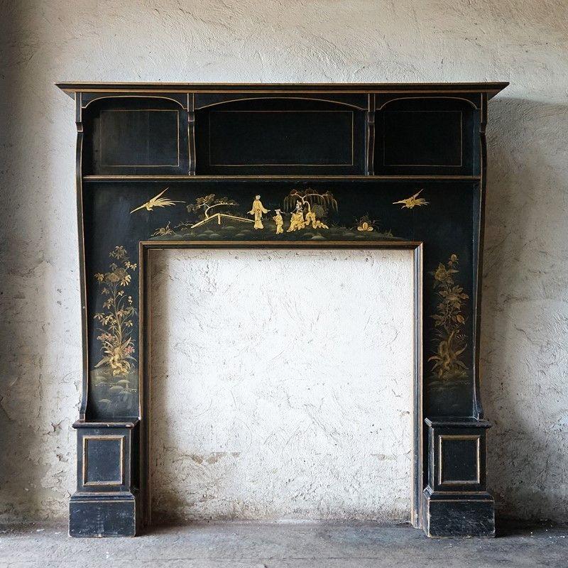 1920s Chinoiserie Ebonised Fireplace Surround 1