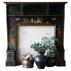 Antique 1920s Chinoiserie Ebonised Fireplace Surround
