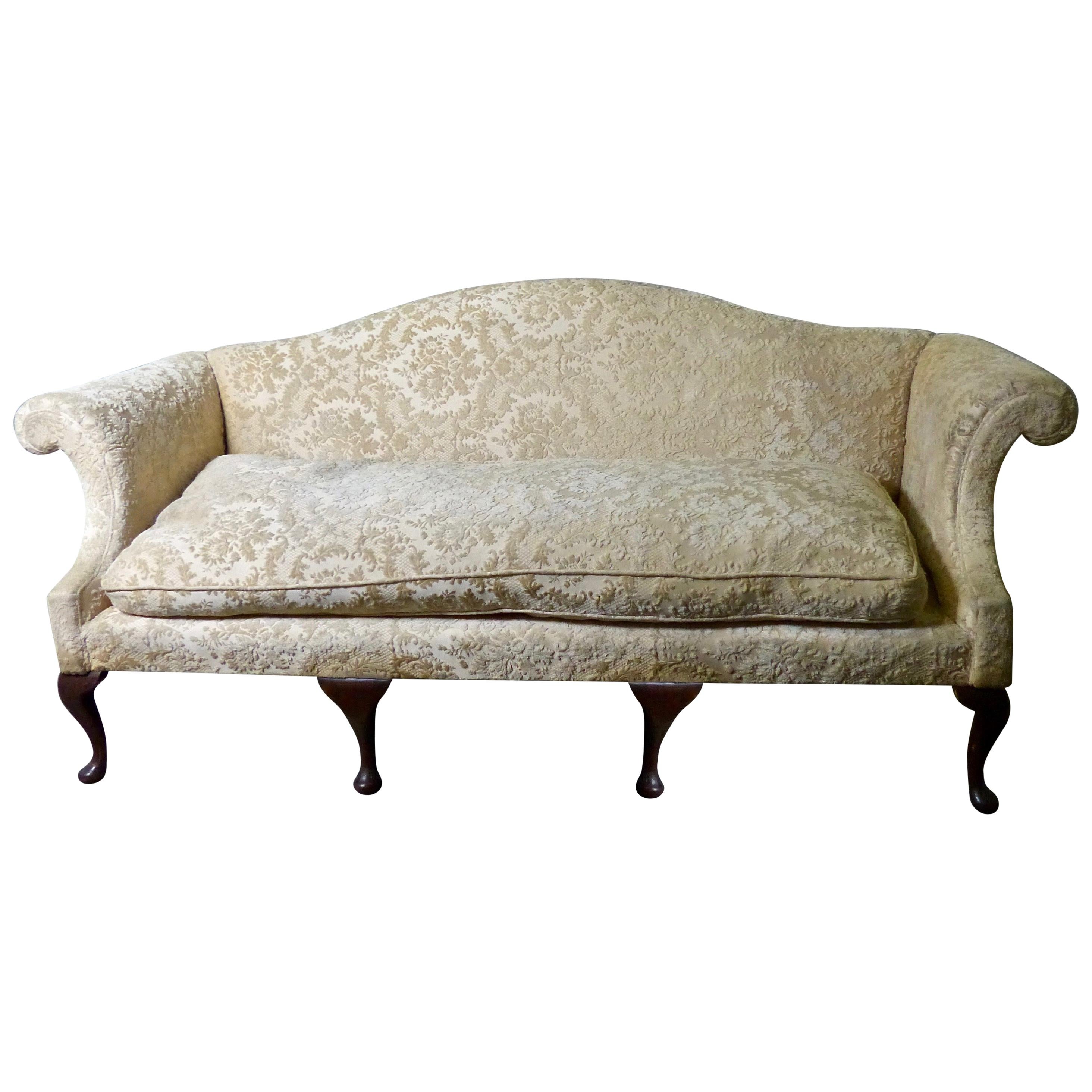 1920s Chippendale Revival Camel-Back Sofa in Cut Velvet
