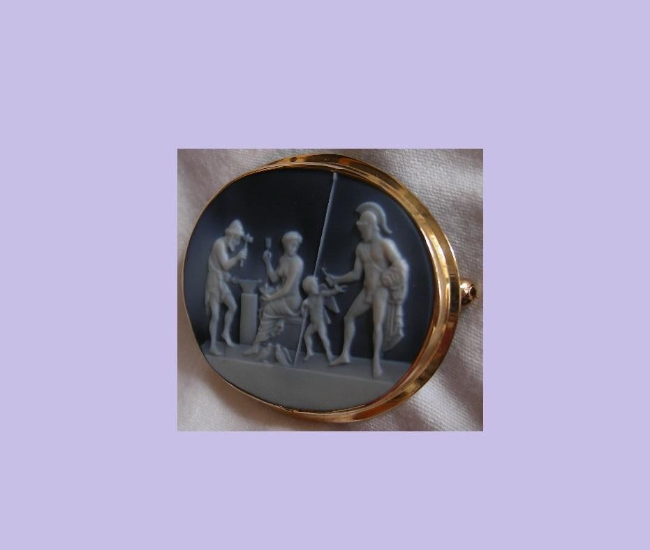 Vulcan's Forge Hard Stone Cameo Pendant Brooch, circa 1920s For Sale 5