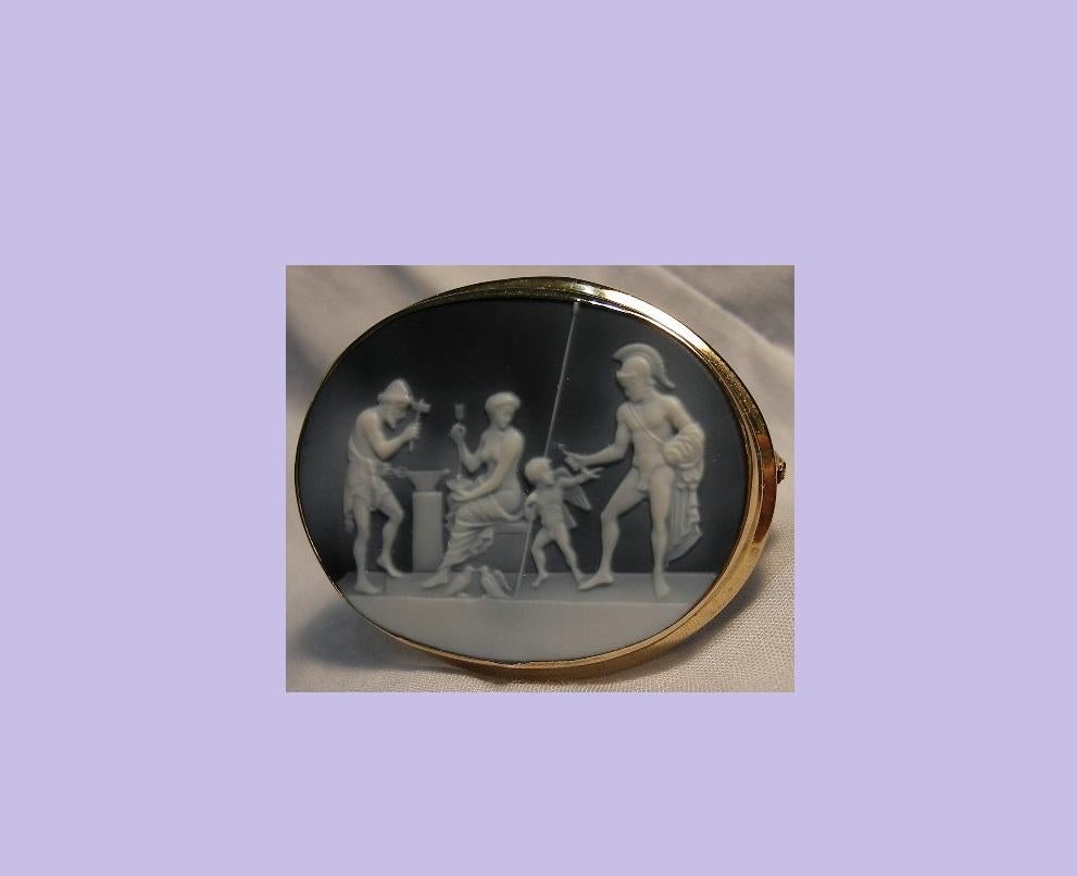 Vulcan's Forge Hard Stone Cameo Pendant Brooch, circa 1920s For Sale 1