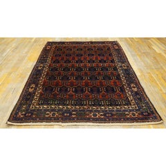 1920s Classic Blue Navy Geometric Antique Malayer Handknotted Wool Carpet Rug