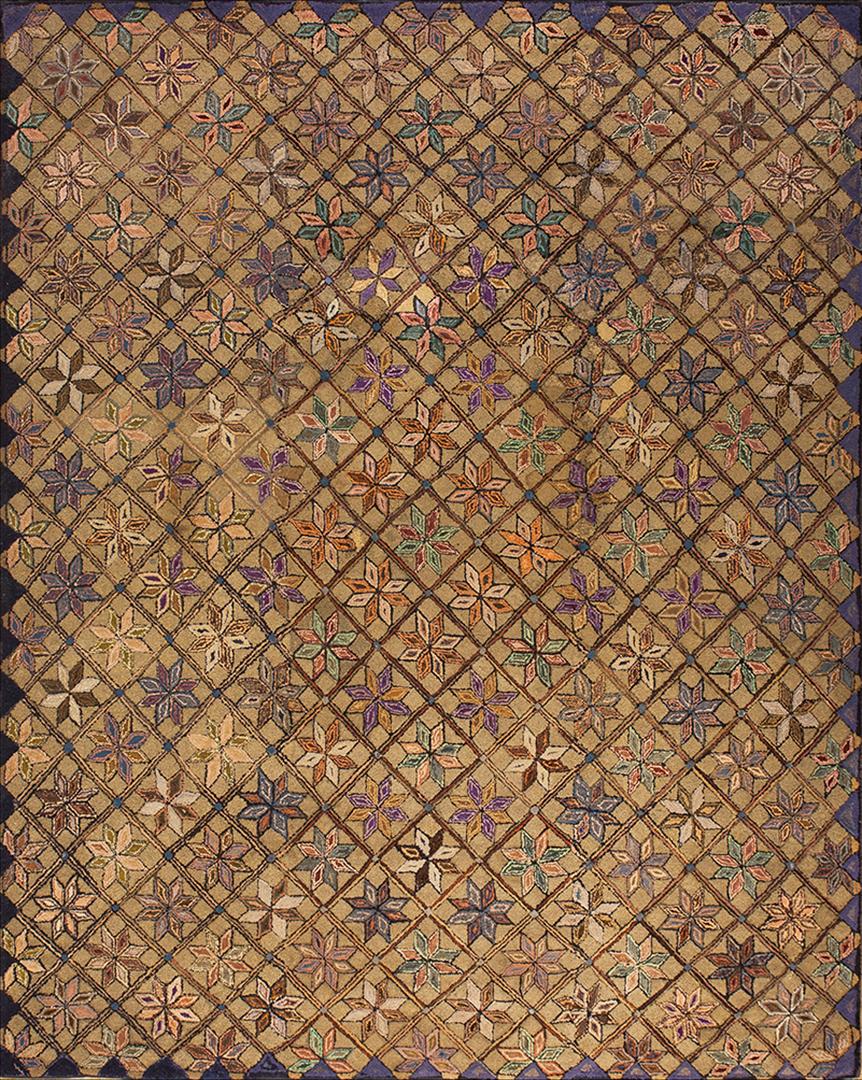 1920s Classic Colorful Star Pattern Antique American Hooked Rug 10
x12
2" Carpet For Sale