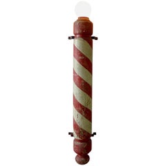 1920s Classic Red-and-white, Electrified Wooden Barber Pole