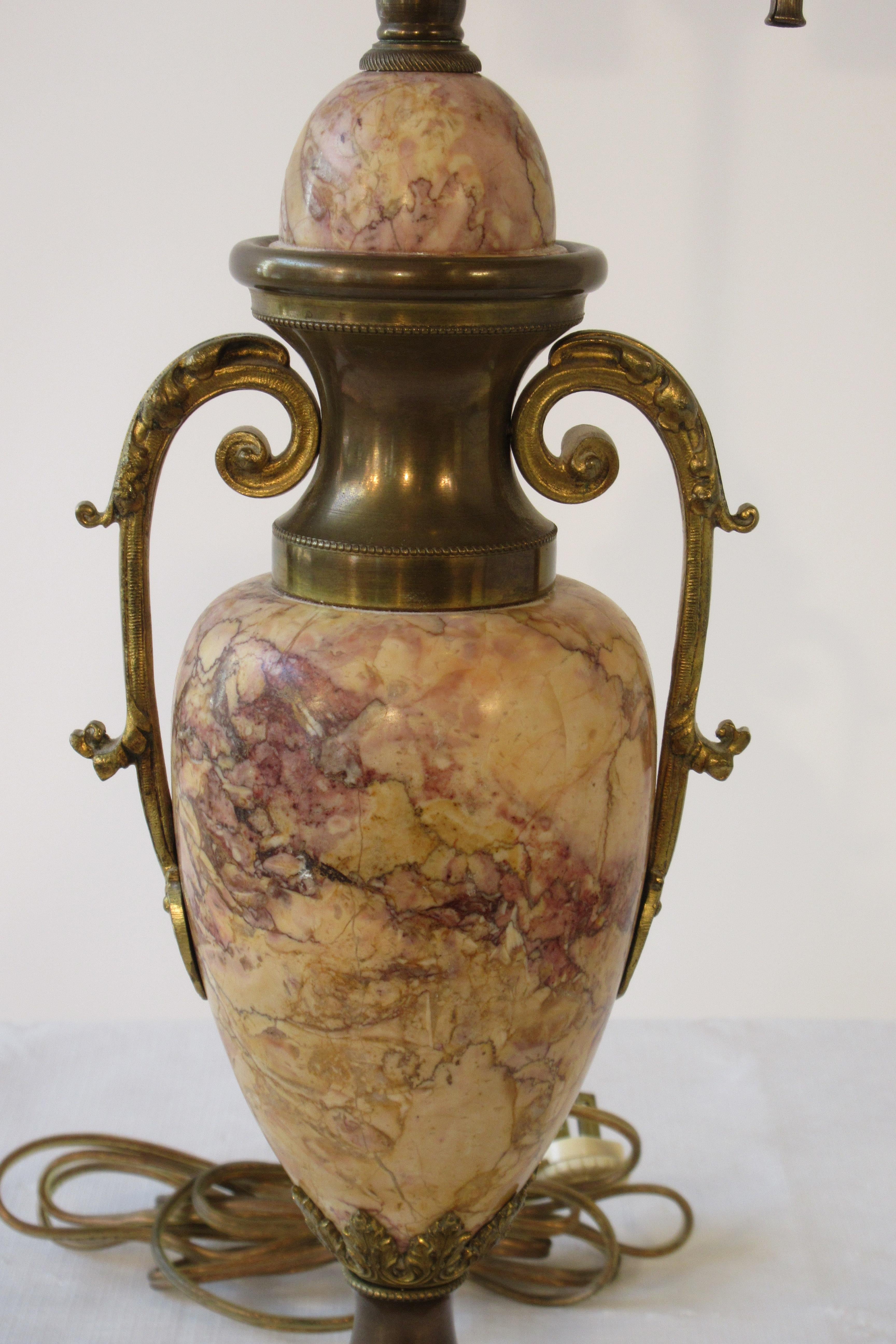 1920s Classical Marble Lamp with Brass Accents In Good Condition For Sale In Tarrytown, NY