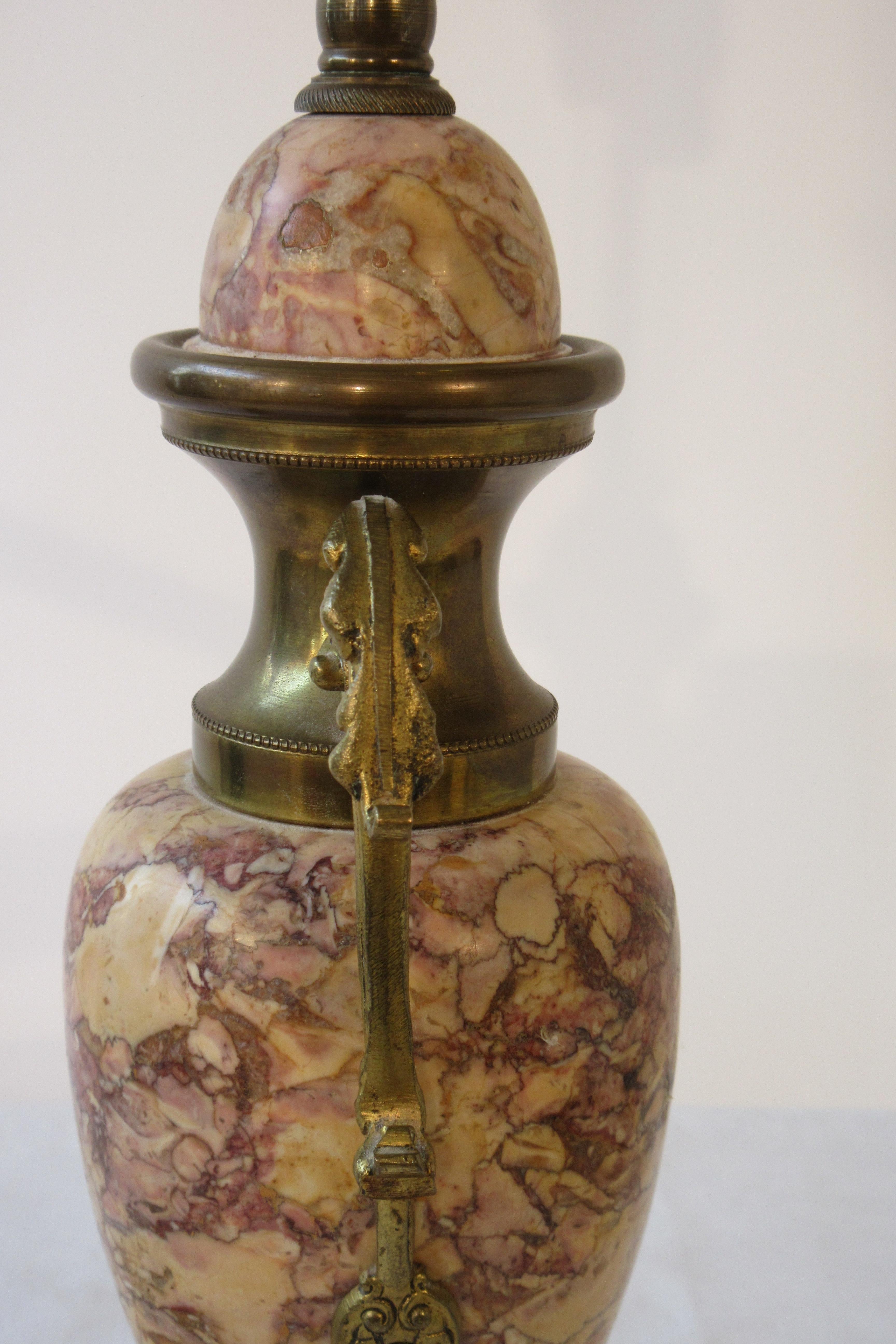 1920s Classical Marble Lamp with Brass Accents For Sale 1