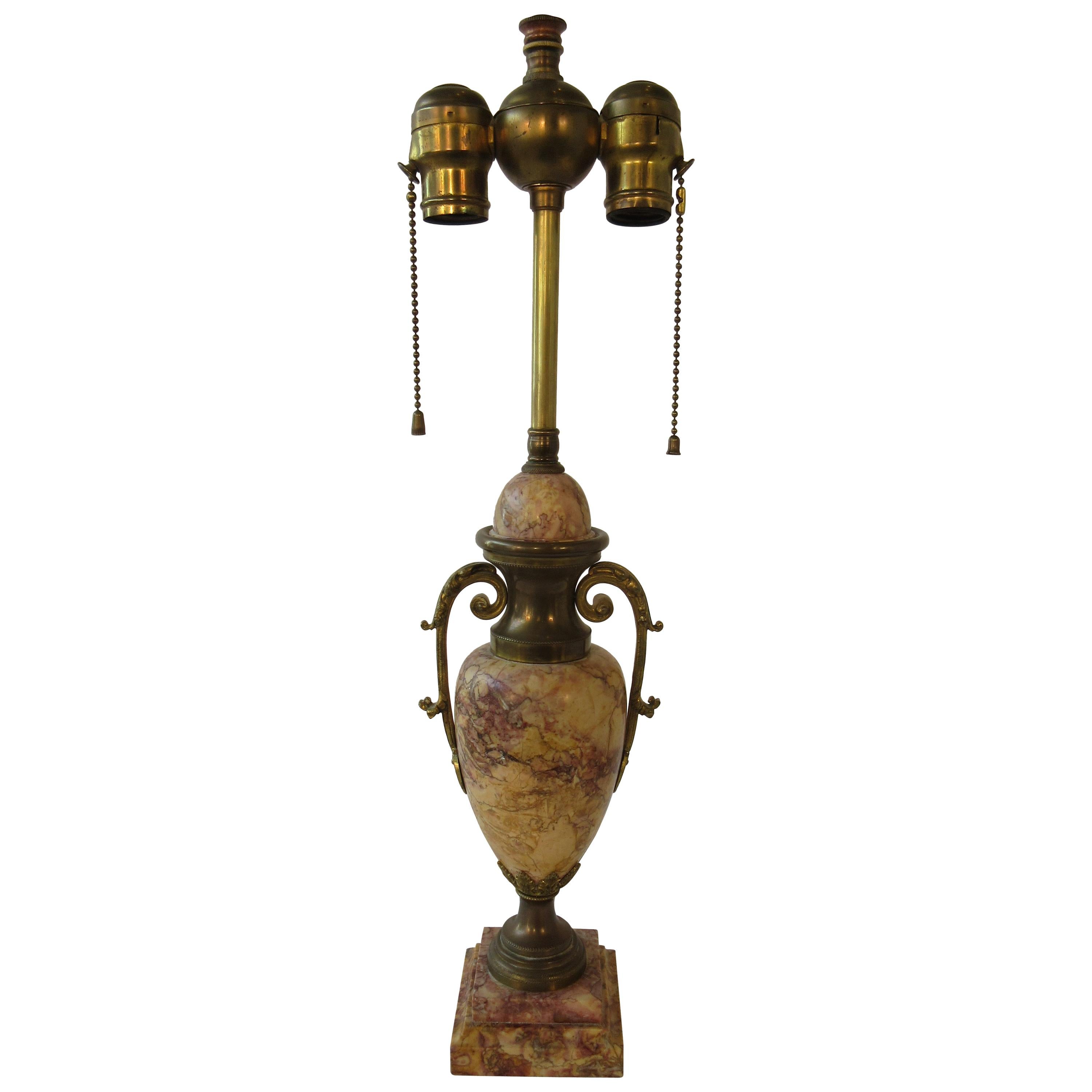 1920s Classical Marble Lamp with Brass Accents