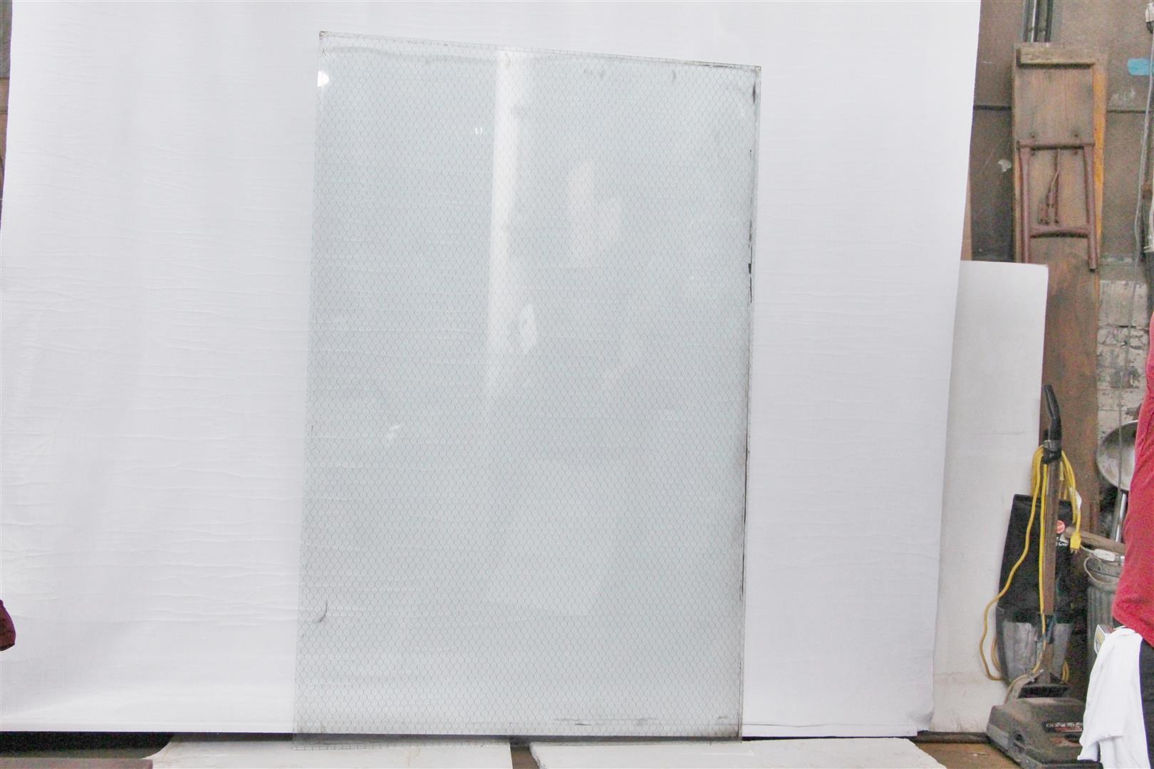 American 1920s Clear Industrial Chicken Wire Glass Large Sheets Available For Sale