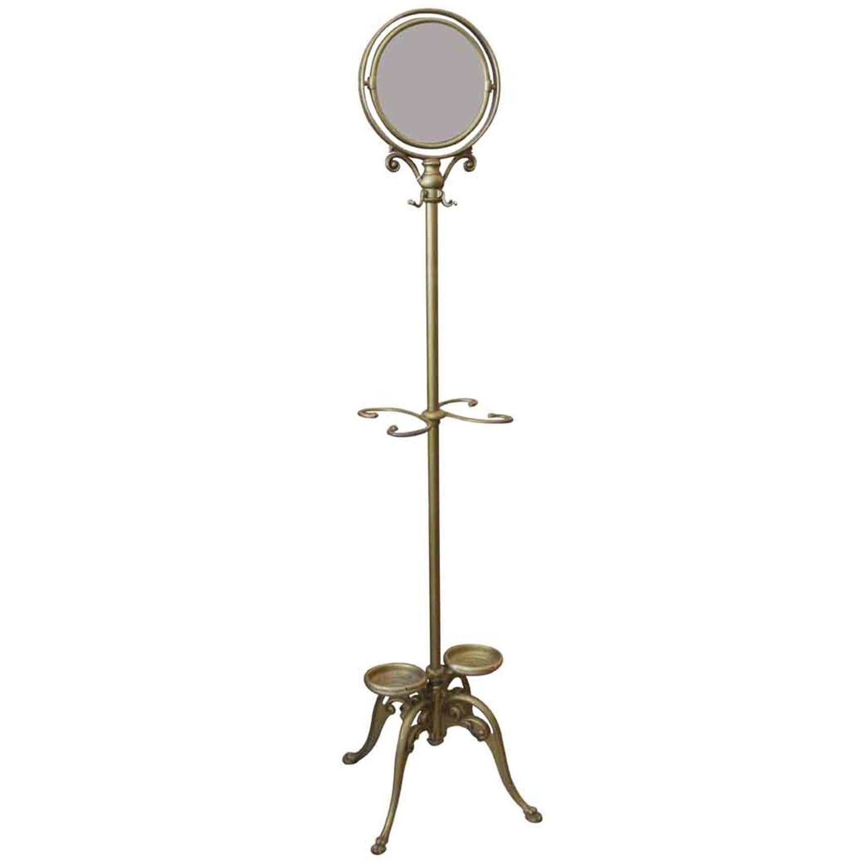 1920s Coat Tree Umbrella Stand with Double Sided Bevelled Mirror and Claw Feet