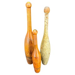 1920's Collection of 3 Vintage Wood Juggling Pins Clubs