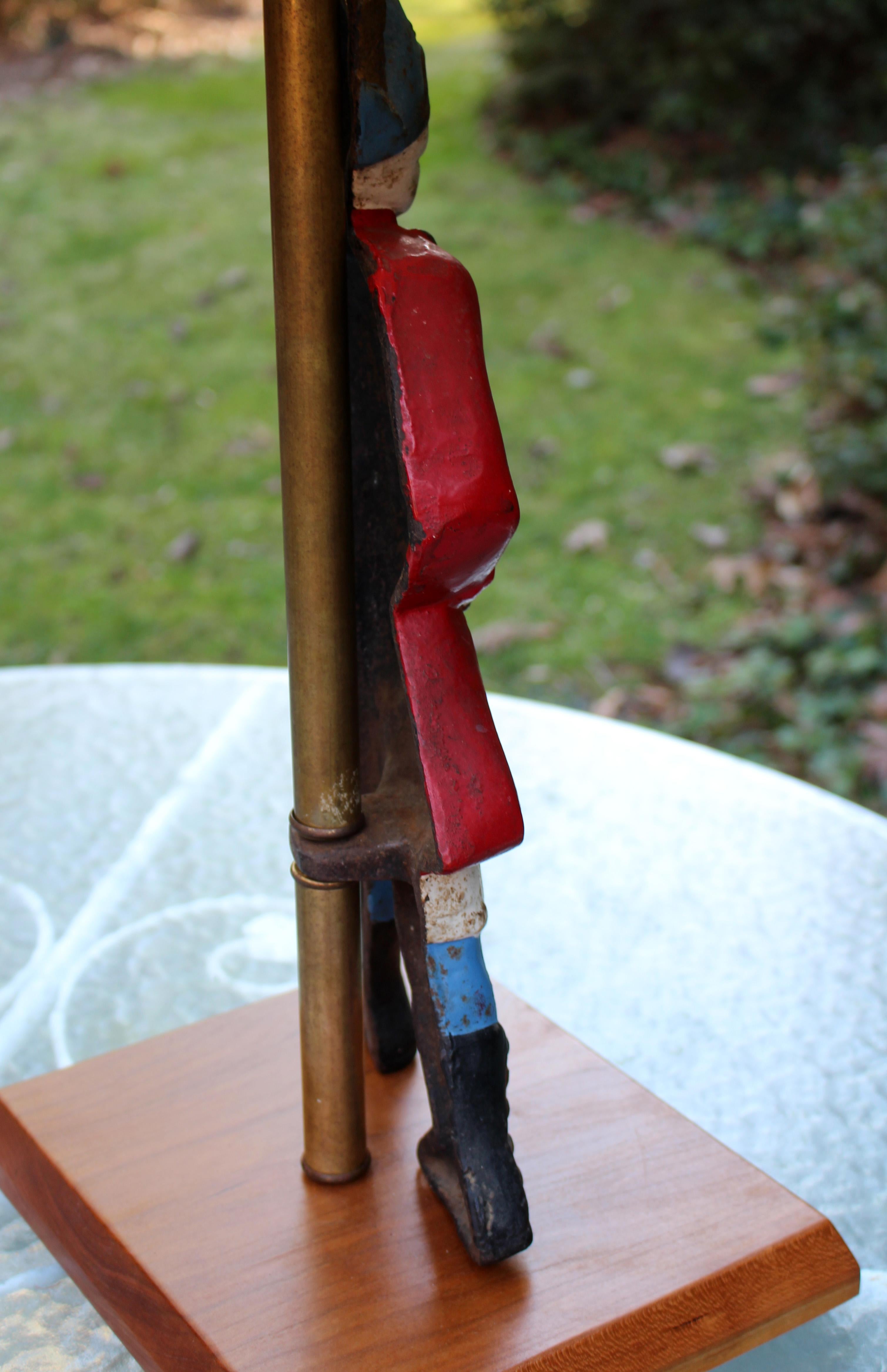1920s Colonial Revival Hessian Soldier Andiron Mounted as a Lamp In Good Condition In Chapel Hill, NC