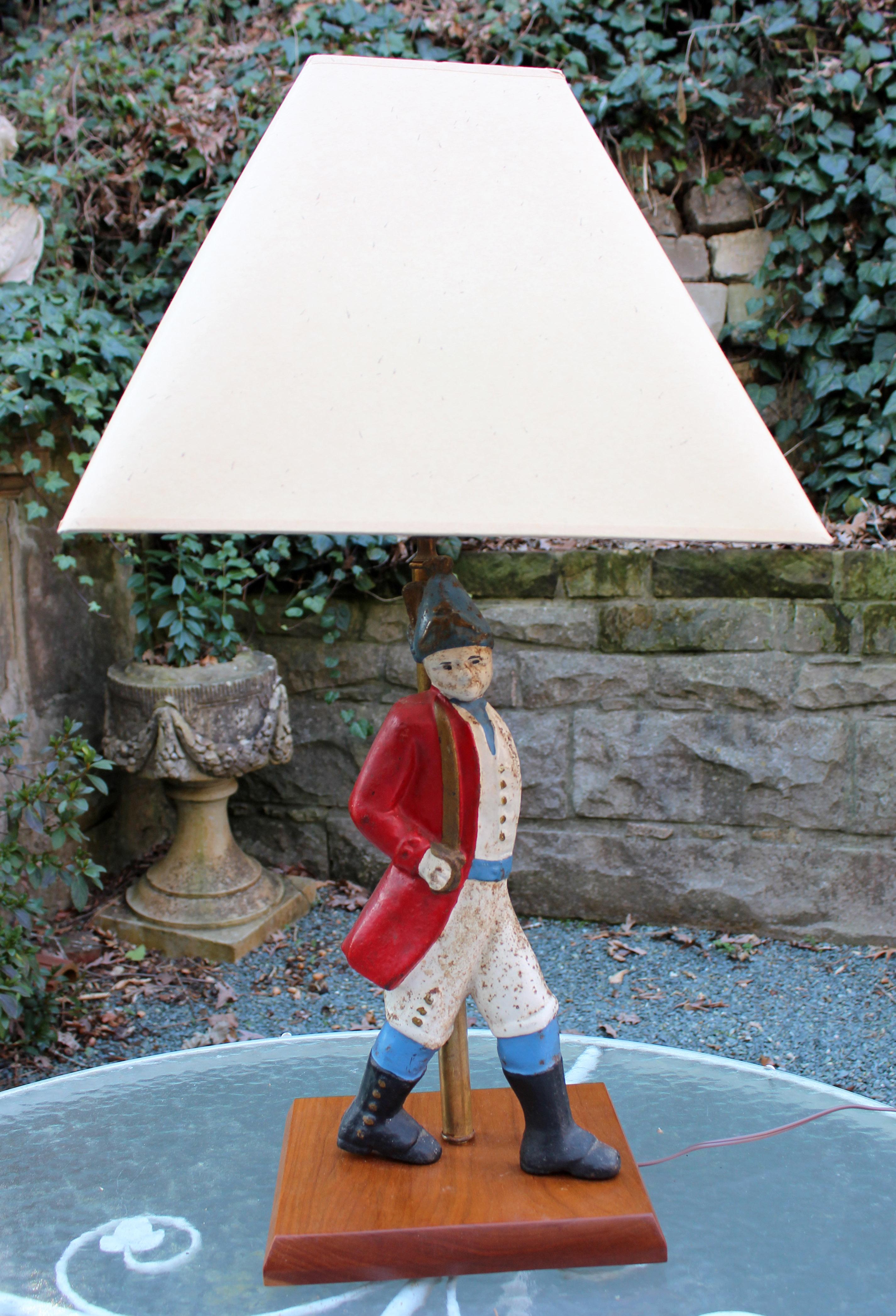 Metal 1920s Colonial Revival Hessian Soldier Andiron Mounted as a Lamp