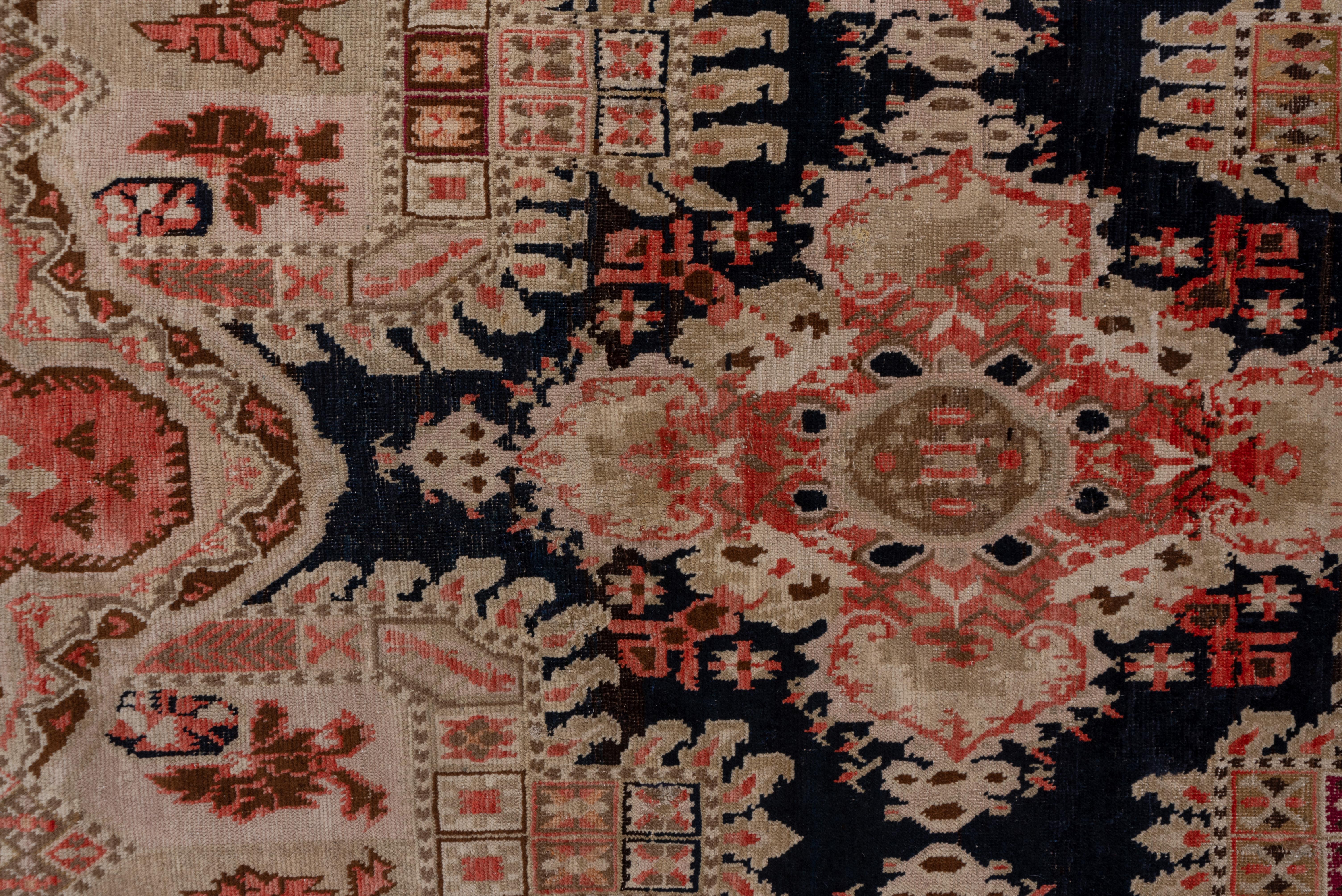 Baroque 1920s Colorful Antique Caucasian Karabagh Gallery Carpet, Pink & Navy Palette For Sale