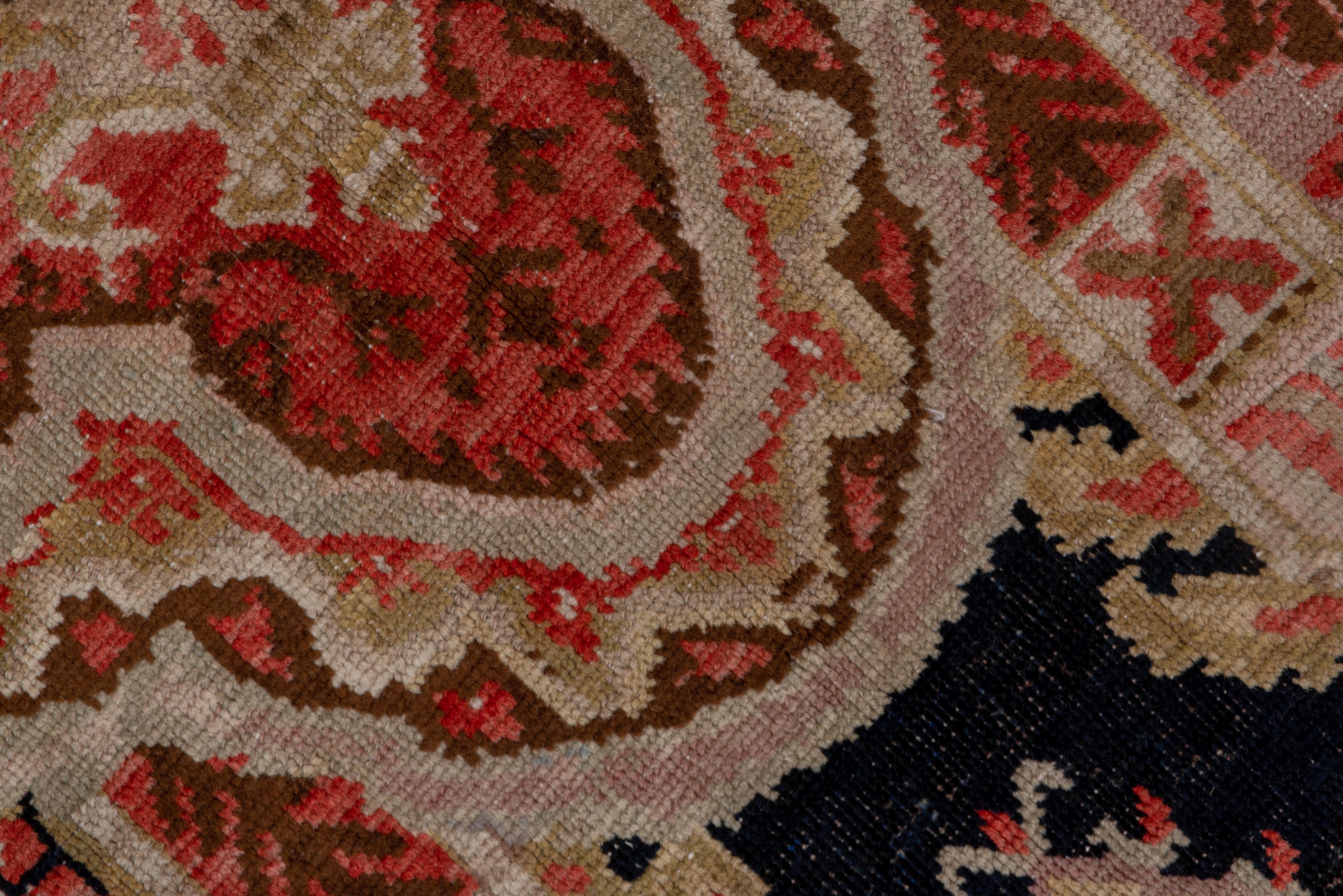 Hand-Knotted 1920s Colorful Antique Caucasian Karabagh Gallery Carpet, Pink & Navy Palette For Sale