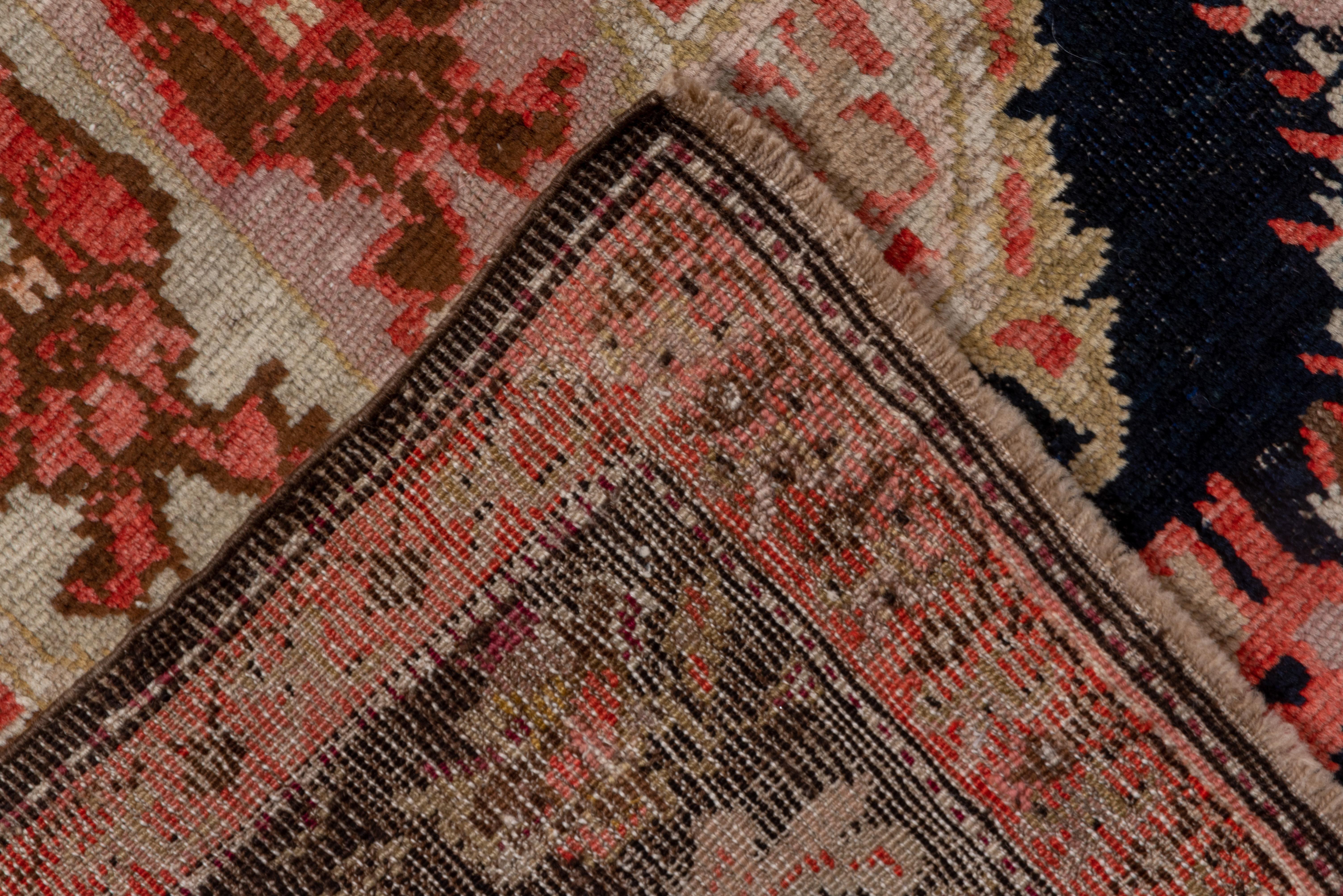 Early 20th Century 1920s Colorful Antique Caucasian Karabagh Gallery Carpet, Pink & Navy Palette For Sale