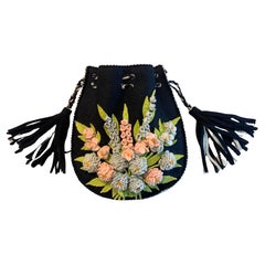 Antique 1920's Colorful Floral Appliqued Felt Handbag