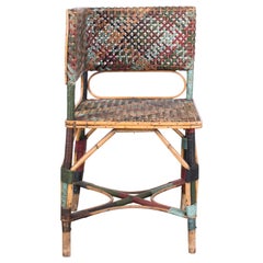 Antique 1920s Colorful Rattan Corner Chair
