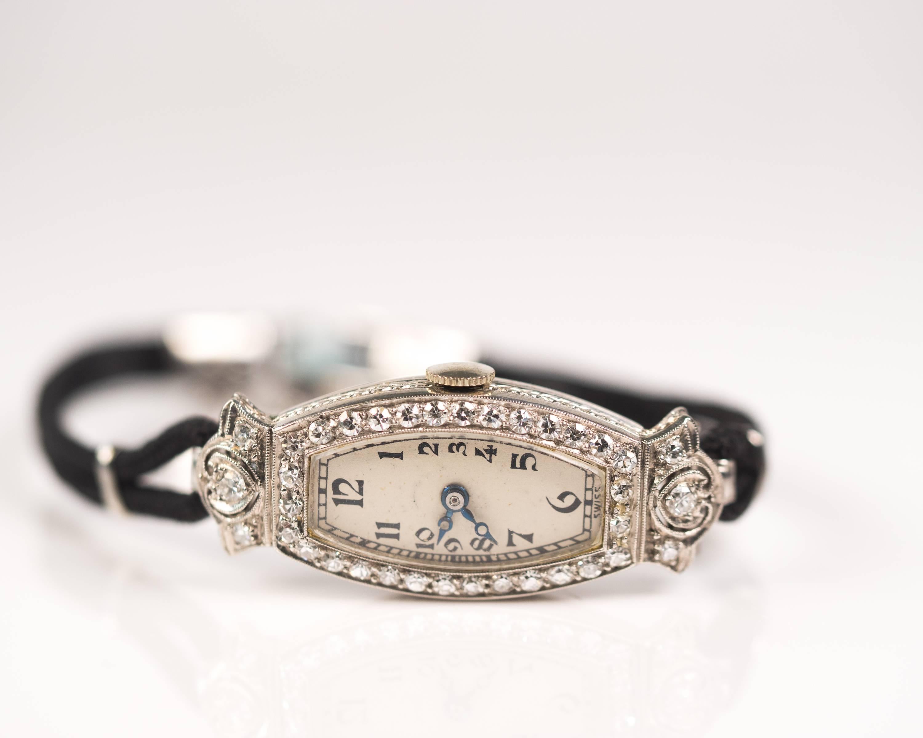 Concord Ladies Platinum Diamond Manual Wind Wristwatch, 1920s 6